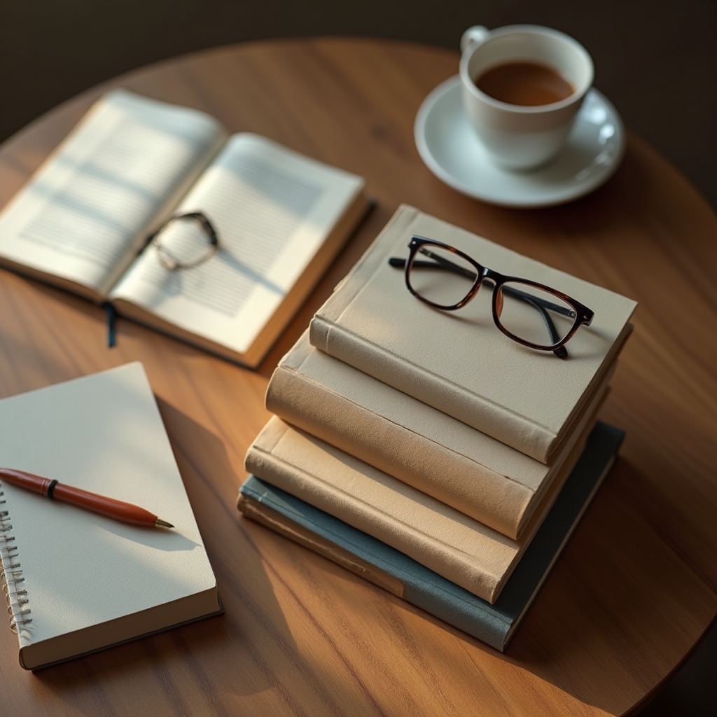 Mesa con varios libros sobre economía del comportamiento y hábitos de consumo